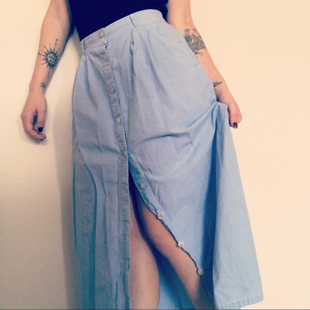 90’s Faux Denim High Waisted Button Up Maxi Skirt